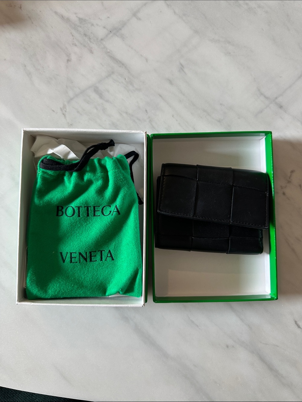 Bottega Veneta Black Woven Leather Compact Wallet